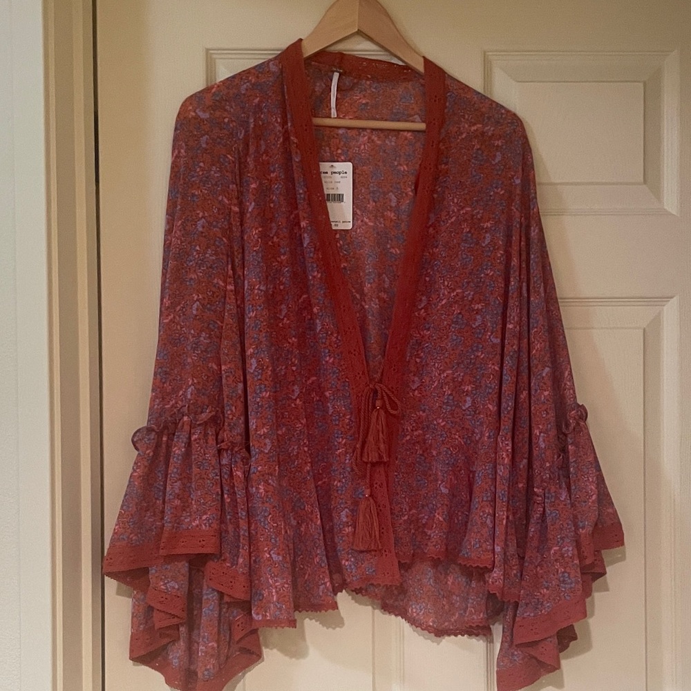 Free People Floral Kimono with Tassels